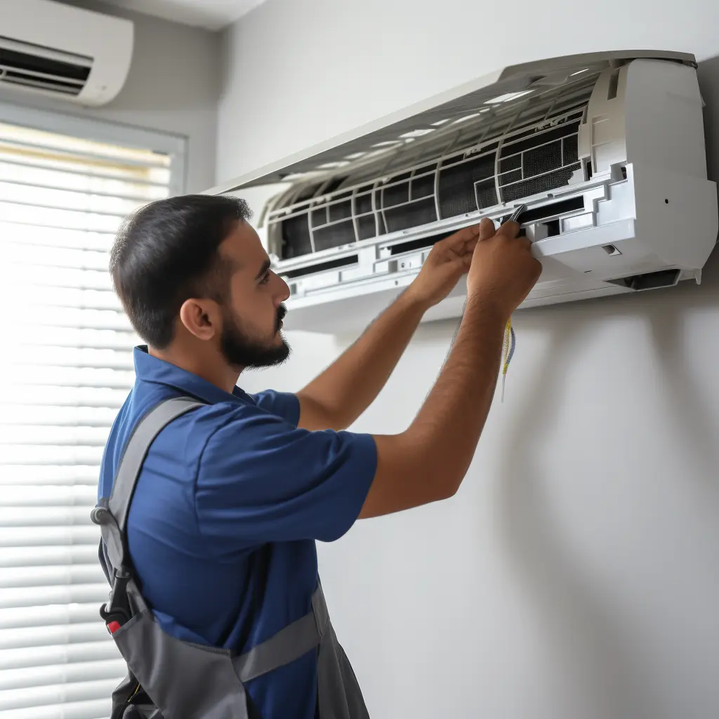 Man installing air conditioner in Kwinana , Perth.