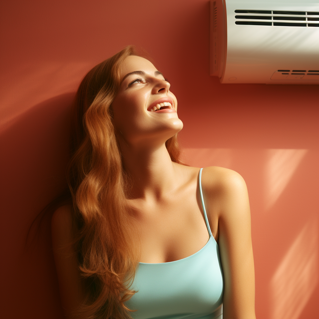 Woman enjoying air conditioner.